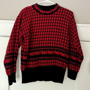 ✨MARKDOWN✨Vintage Red & Black Houndstooth Sweater w/ Dogs / Size Small/Medium